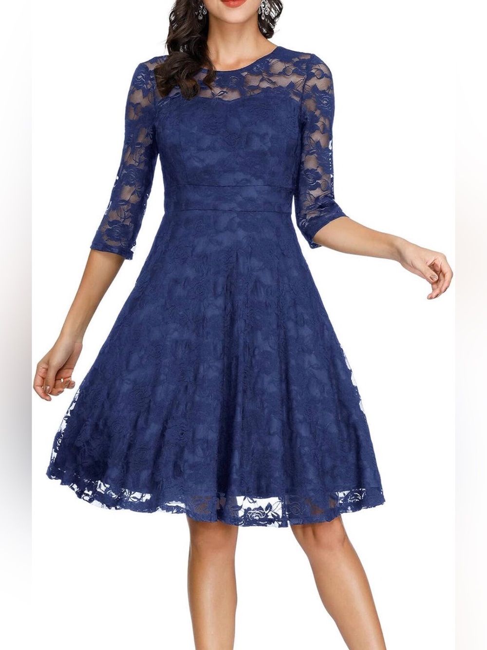 Elegant Royal Blue Lace Fit-and-Flare Formal Dress
